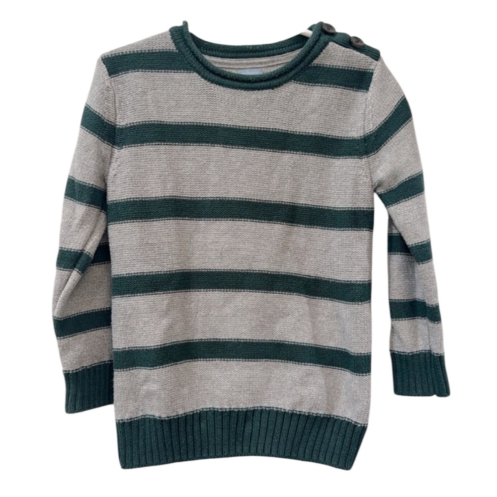 GAP Boys Size 4 grey and green striped crewneck long sleeve sweater